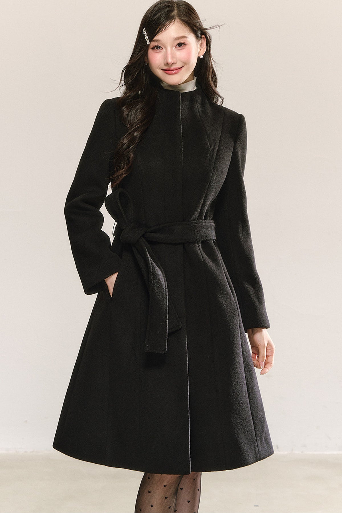 Belted Mid-Length Wool Jacket