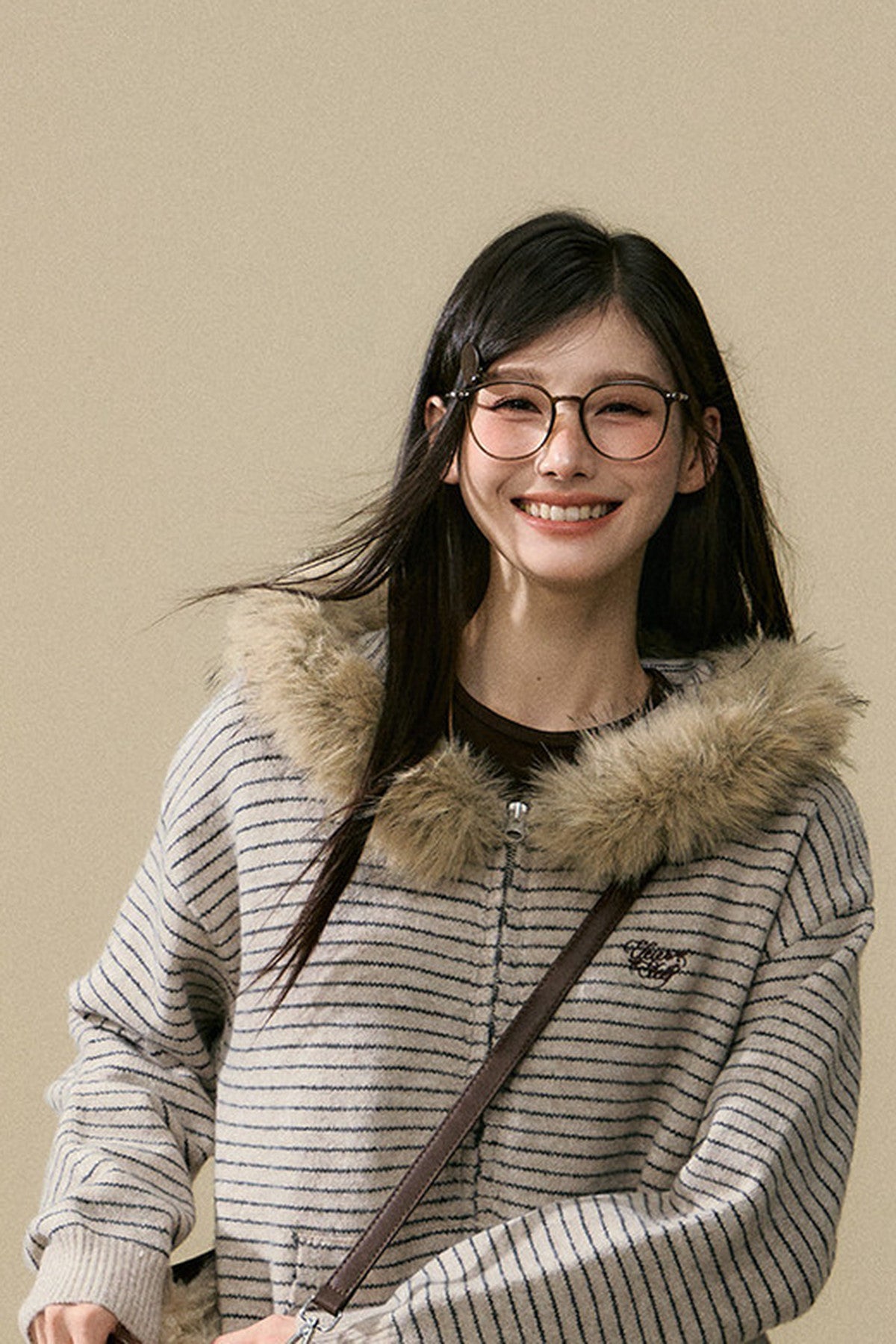Striped Wool Knit Cardigan and Pants Set-Up