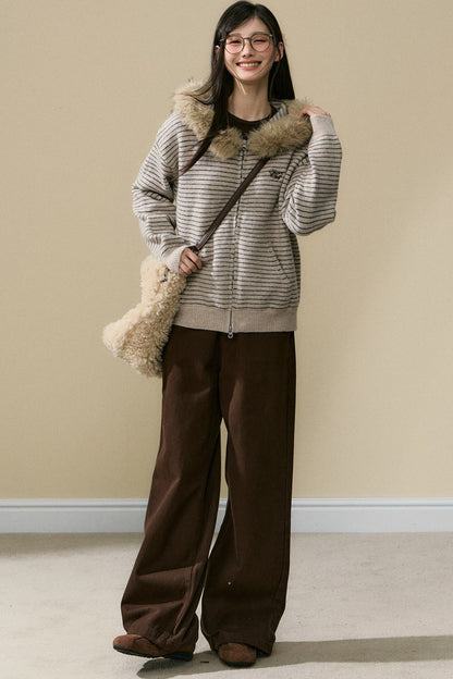 Striped Wool Knit Cardigan and Pants Set-Up