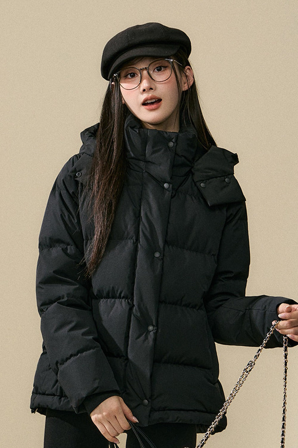 Loose Fit Hooded Duck Down Jacket
