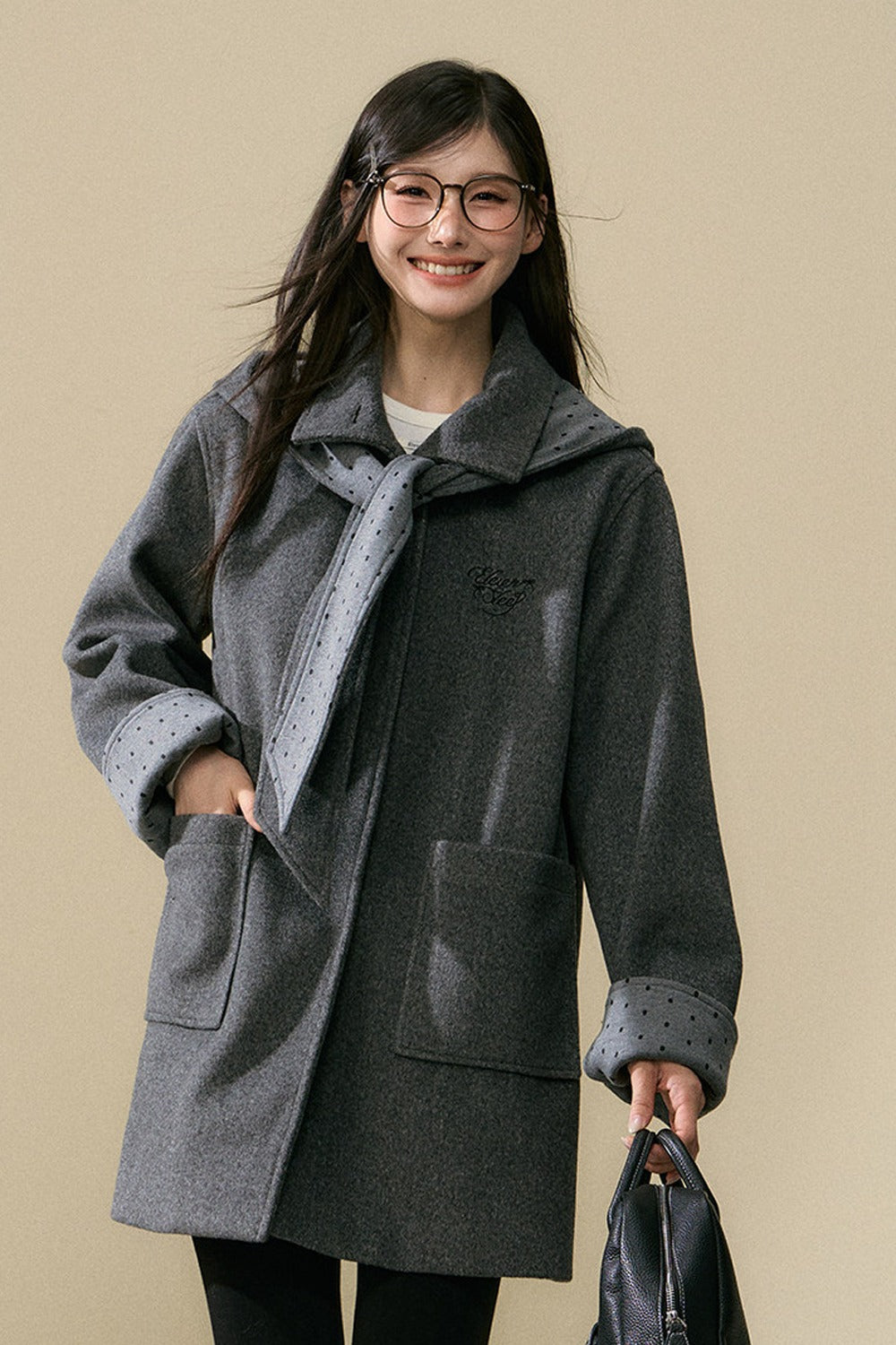 Polka Dot Sleeve Woolen Coat