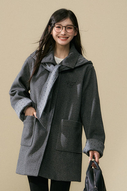 Polka Dot Sleeve Woolen Coat