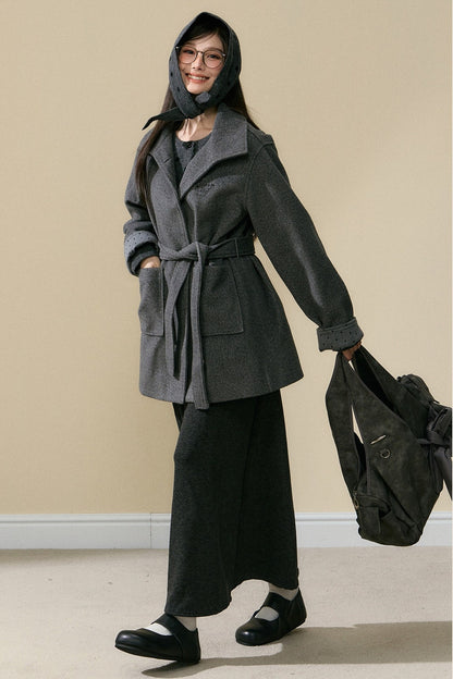 Polka Dot Sleeve Woolen Coat