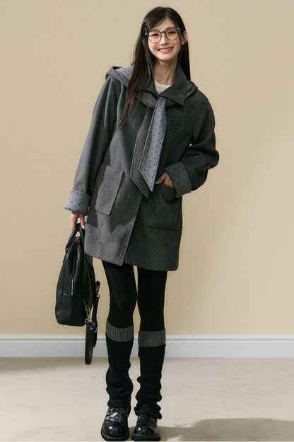 Polka Dot Sleeve Woolen Coat