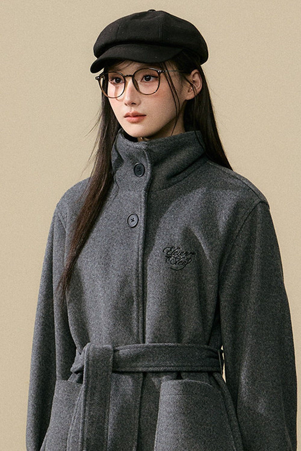 Polka Dot Sleeve Woolen Coat