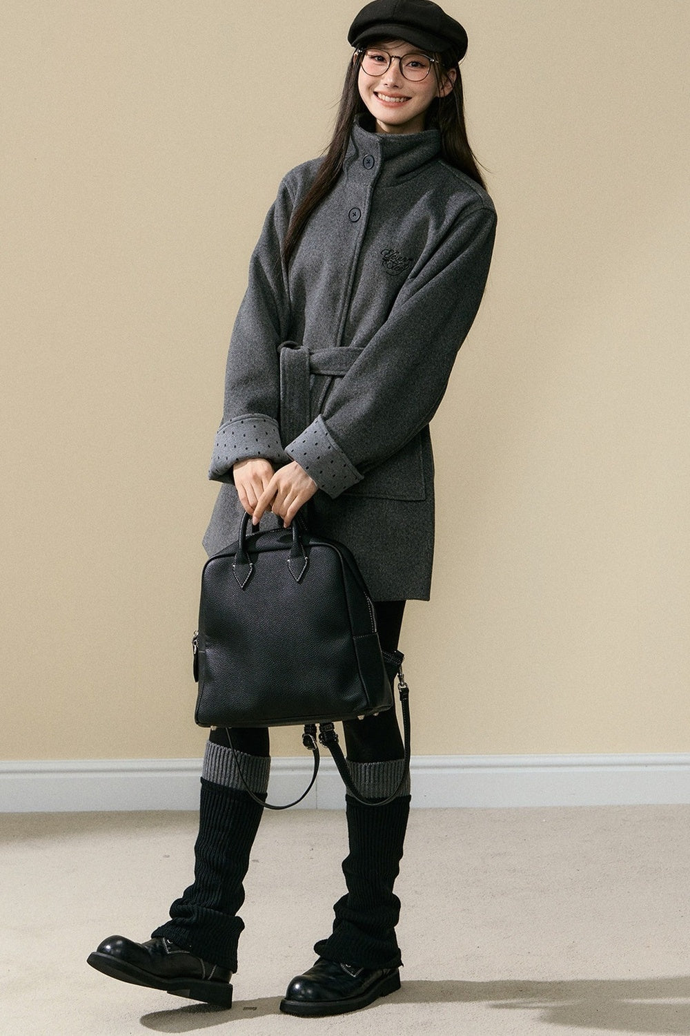 Polka Dot Sleeve Woolen Coat