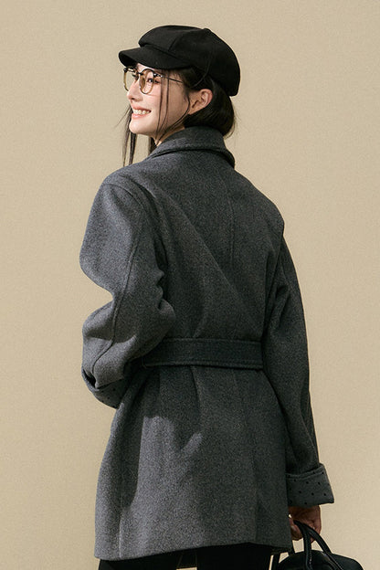 Polka Dot Sleeve Woolen Coat
