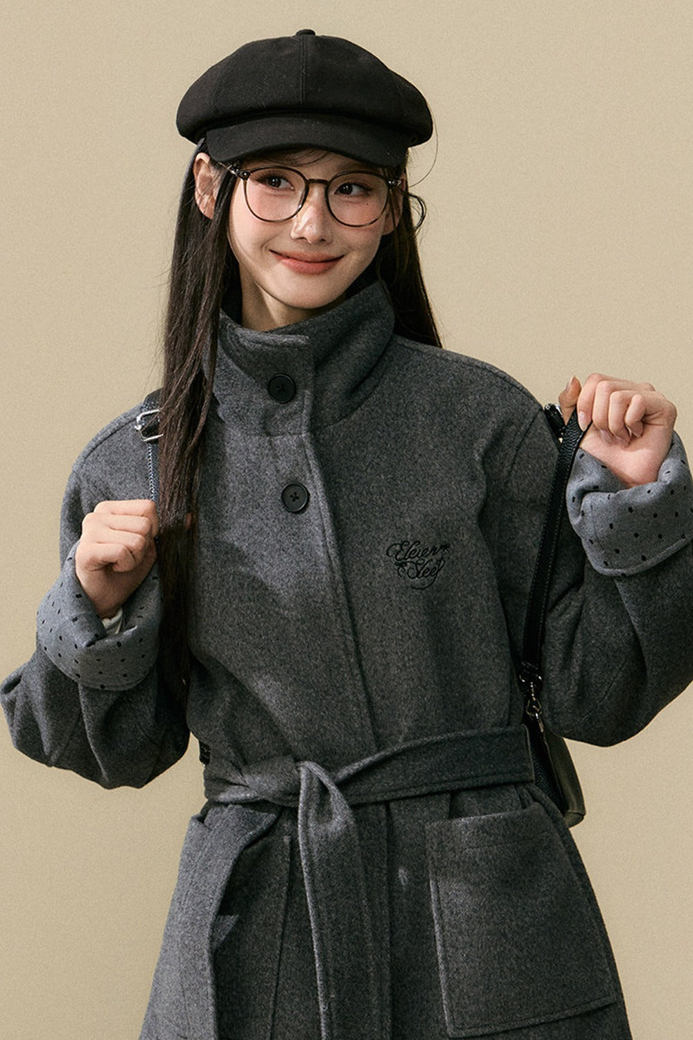 Polka Dot Sleeve Woolen Coat