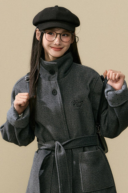 Polka Dot Sleeve Woolen Coat