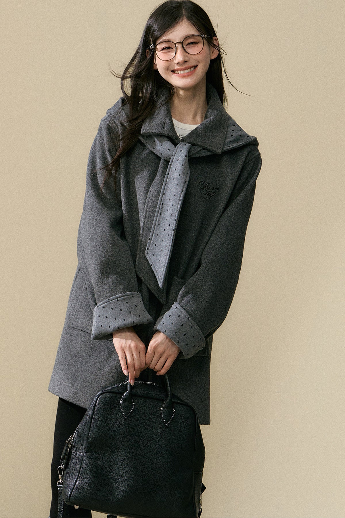 Polka Dot Sleeve Woolen Coat