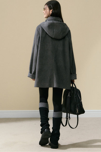 Polka Dot Sleeve Woolen Coat