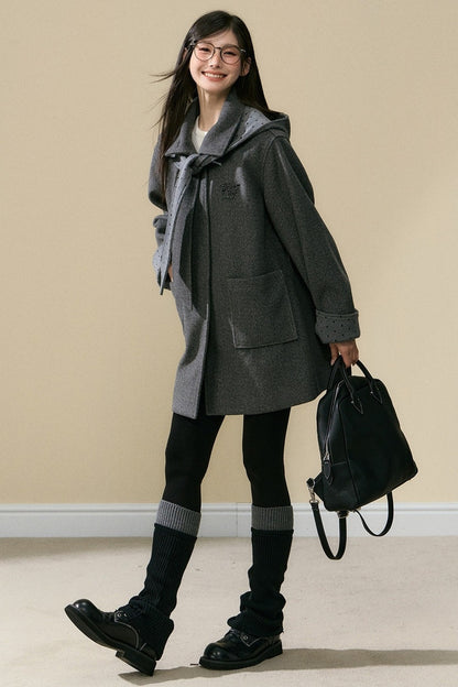 Polka Dot Sleeve Woolen Coat