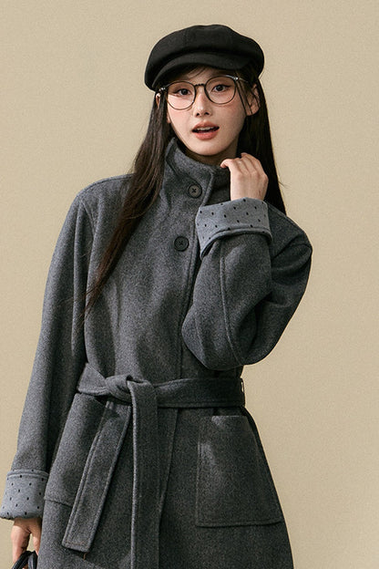 Polka Dot Sleeve Woolen Coat
