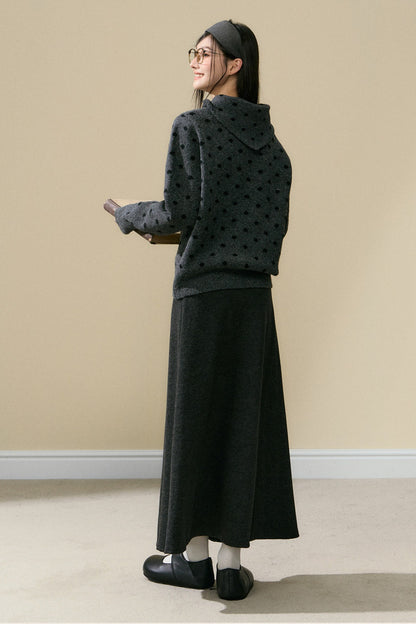 Polka Dot Wool Cardigan and Long Skirt Set-Up