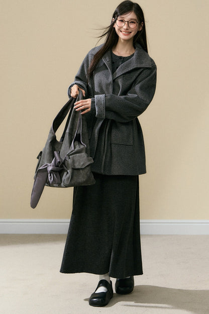 Polka Dot Wool Cardigan and Long Skirt Set-Up