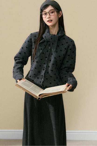 Polka Dot Wool Cardigan and Long Skirt Set-Up