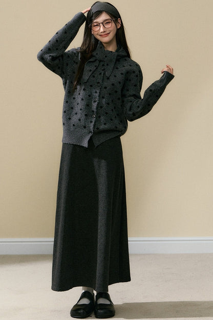 Polka Dot Wool Cardigan and Long Skirt Set-Up