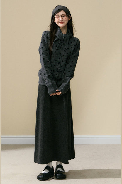 Polka Dot Wool Cardigan and Long Skirt Set-Up