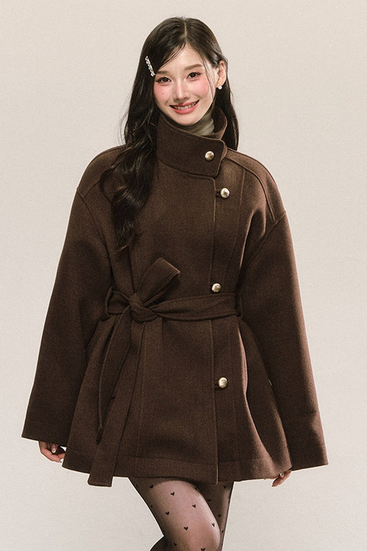 Retro Woolen Stand-Collar Coat