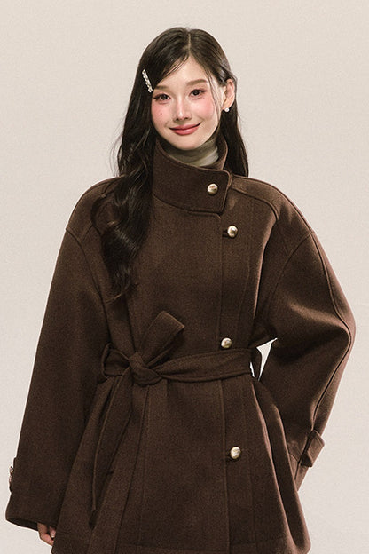 Retro Woolen Stand-Collar Coat