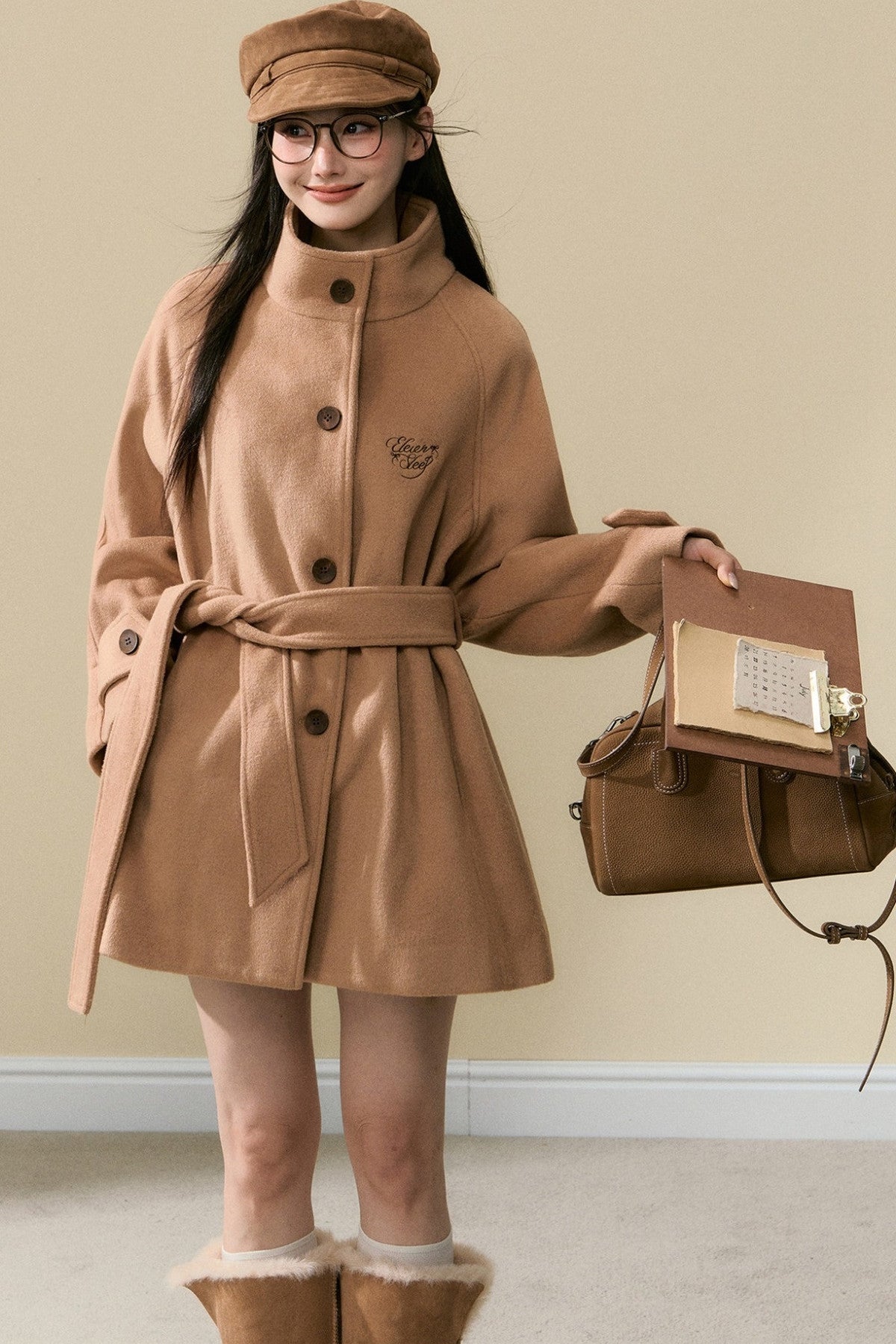 Brown Wool Embroidered Jacket and Pants Set-Up