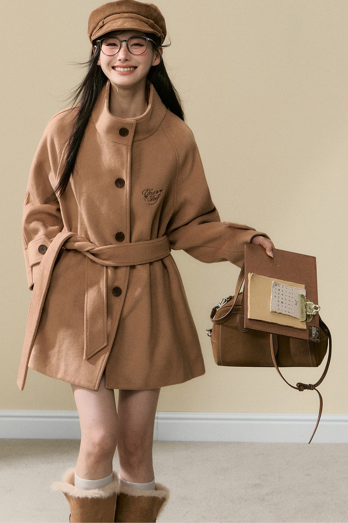 Brown Wool Embroidered Jacket and Pants Set-Up
