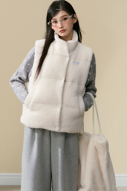 Plush Stand Collar Vest and Trousers Set-Up