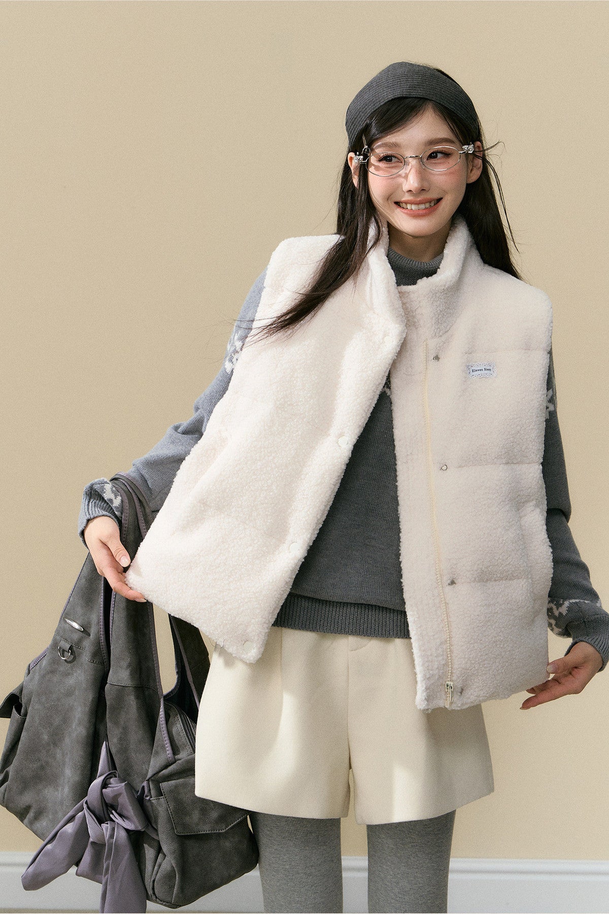 Plush Stand Collar Vest and Trousers Set-Up