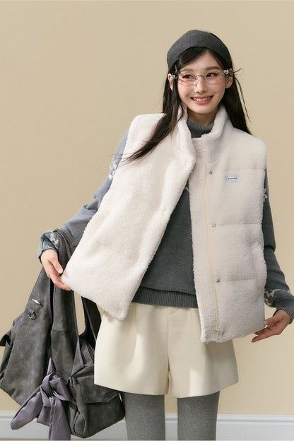 Plush Stand Collar Vest and Trousers Set-Up