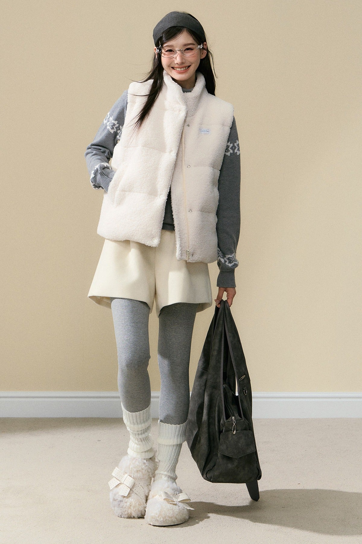 Plush Stand Collar Vest and Trousers Set-Up