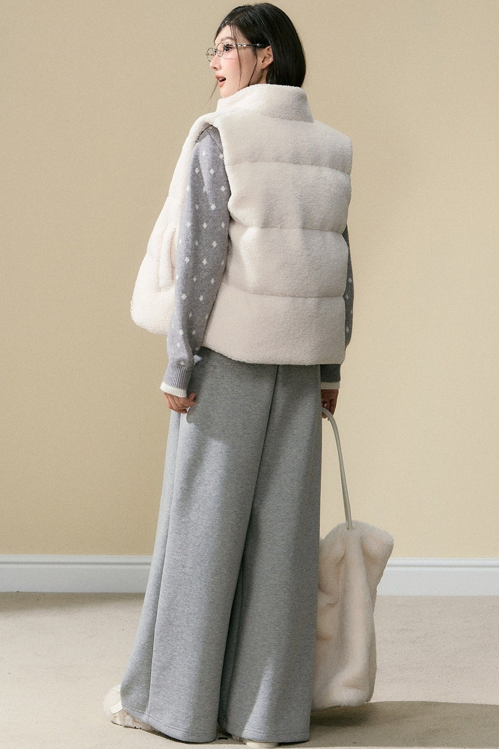 Plush Stand Collar Vest and Trousers Set-Up