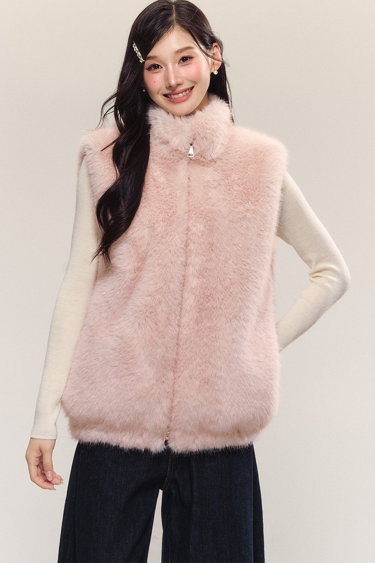 Reversible Sleeveless Pink Faux Fur Vest