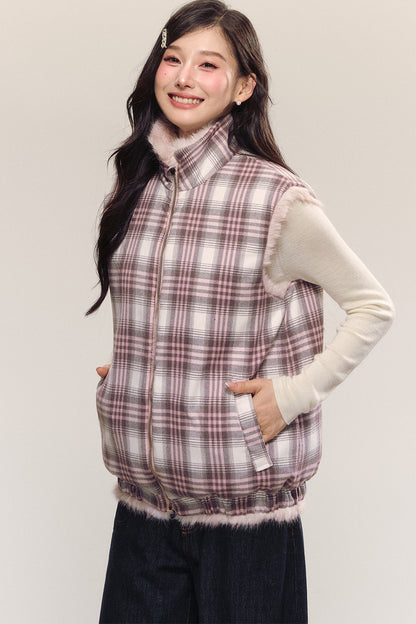 Reversible Sleeveless Pink Faux Fur Vest