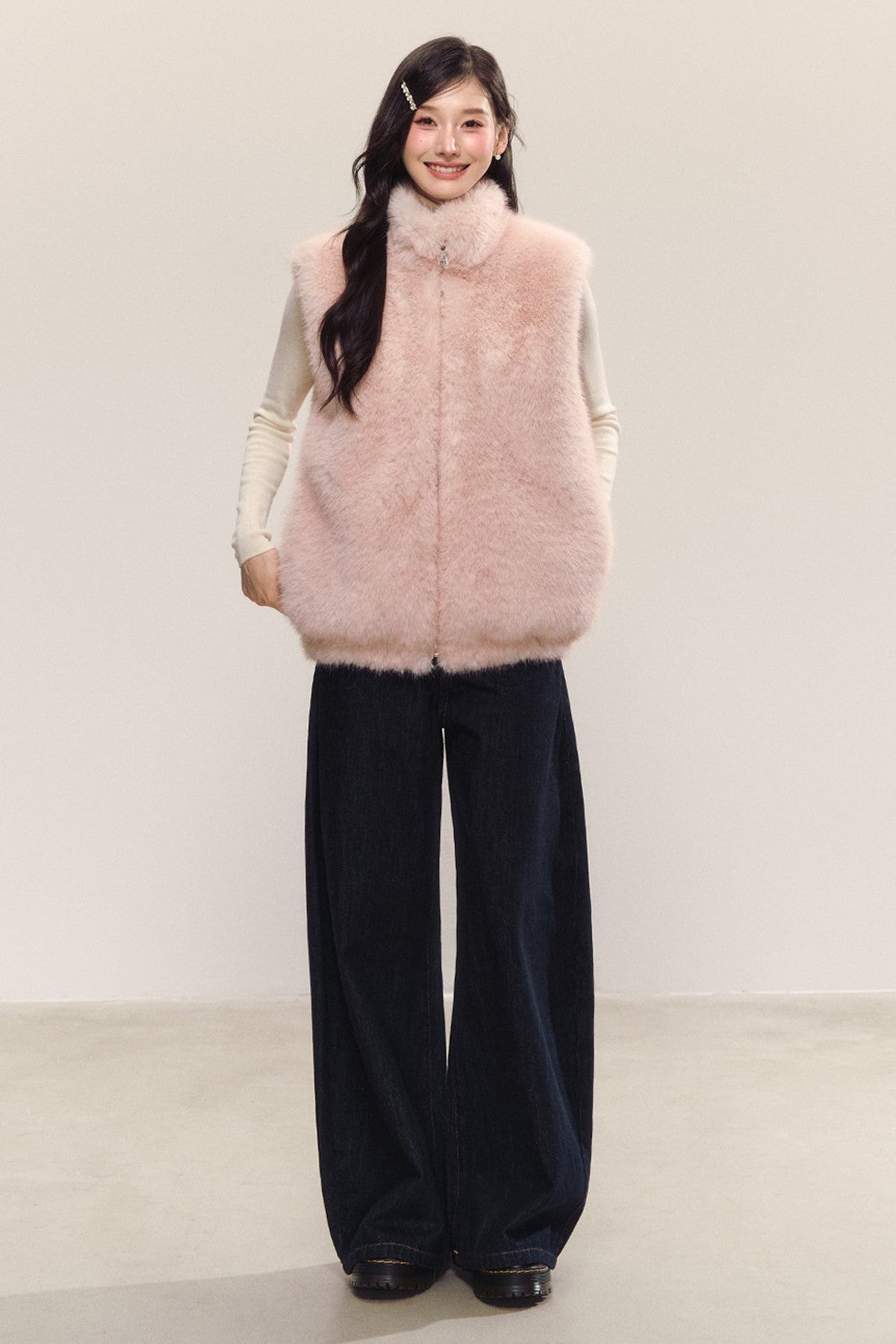 Reversible Sleeveless Pink Faux Fur Vest