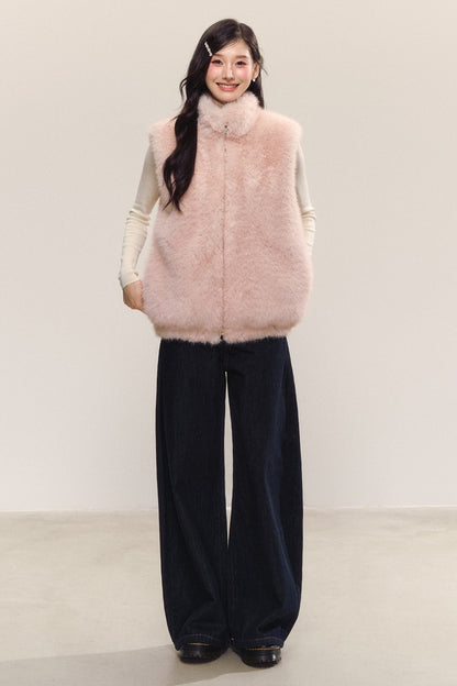 Reversible Sleeveless Pink Faux Fur Vest