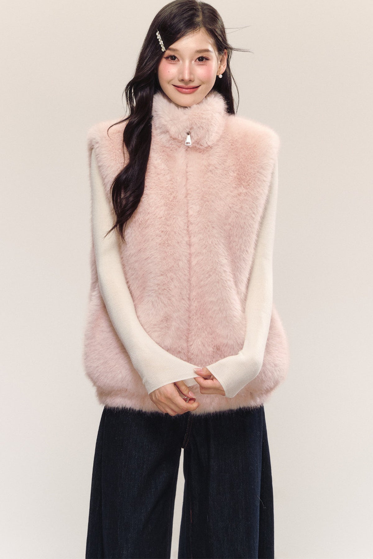 Reversible Sleeveless Pink Faux Fur Vest
