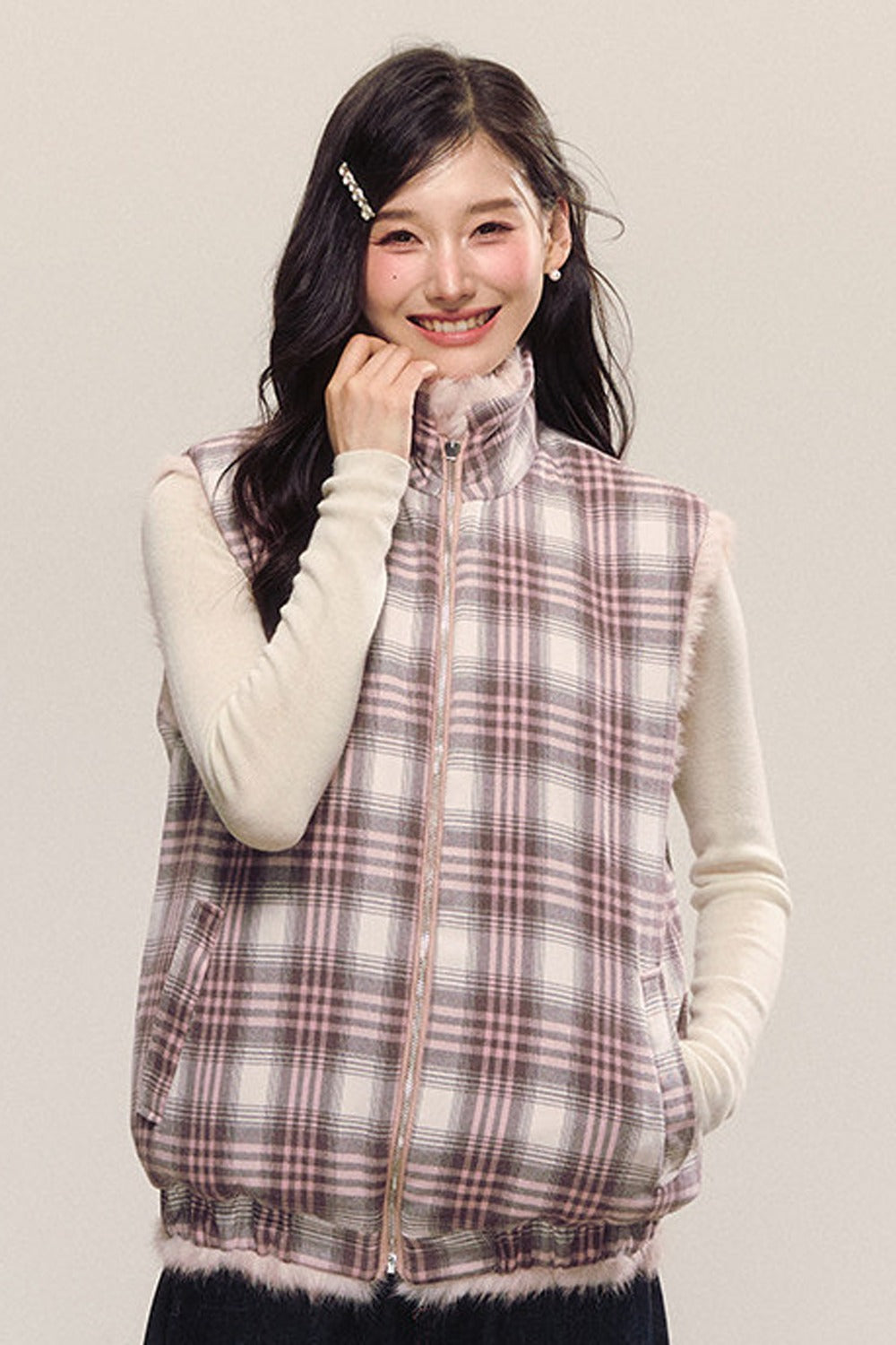 Reversible Sleeveless Pink Faux Fur Vest