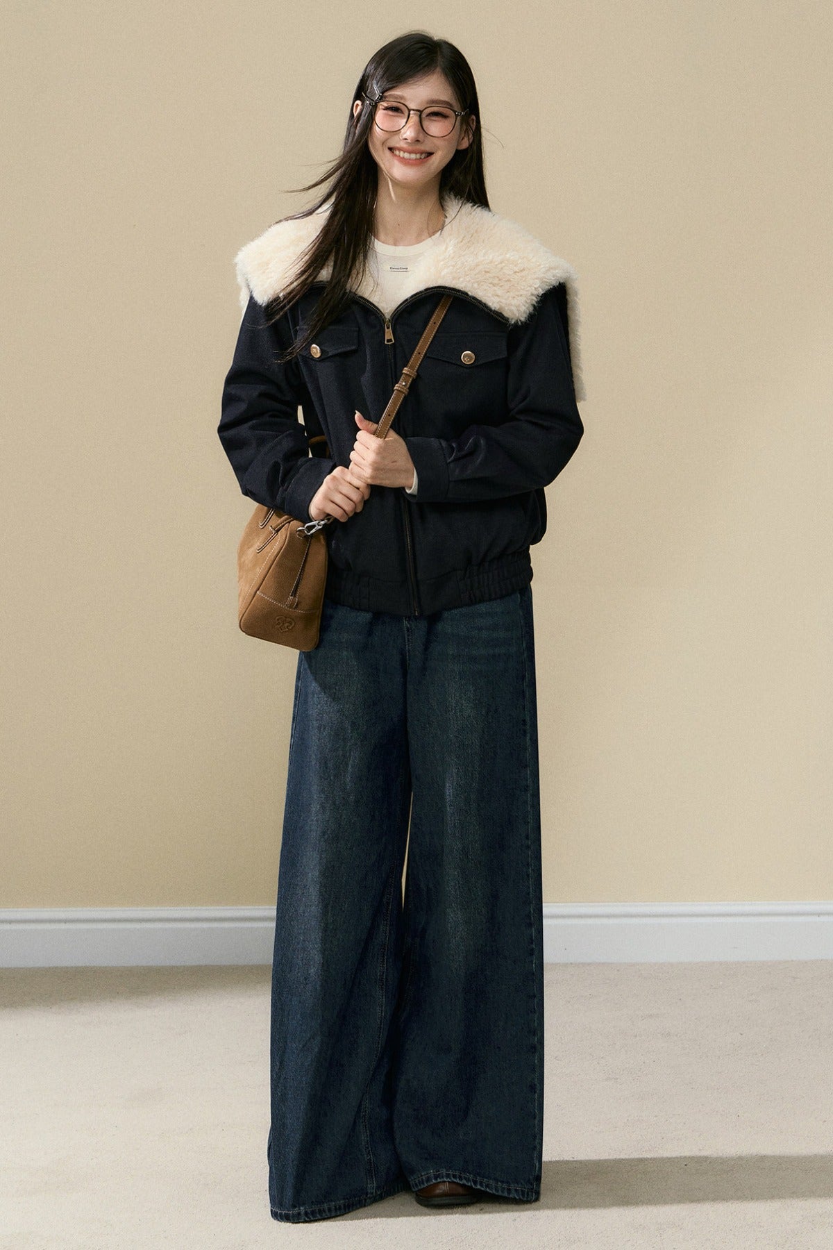 Fur Collar Quilted Denim Jacket
