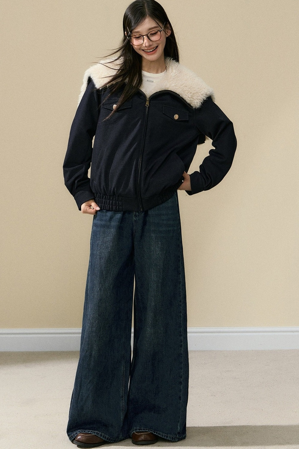 Fur Collar Quilted Denim Jacket