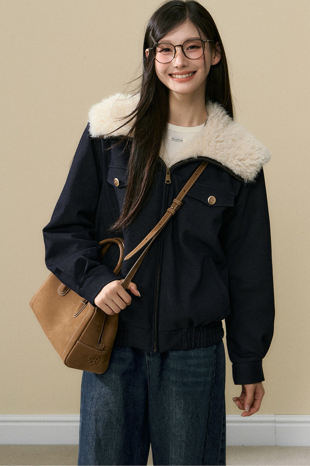 Fur Collar Quilted Denim Jacket