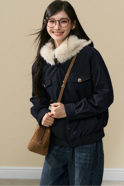 Fur Collar Quilted Denim Jacket