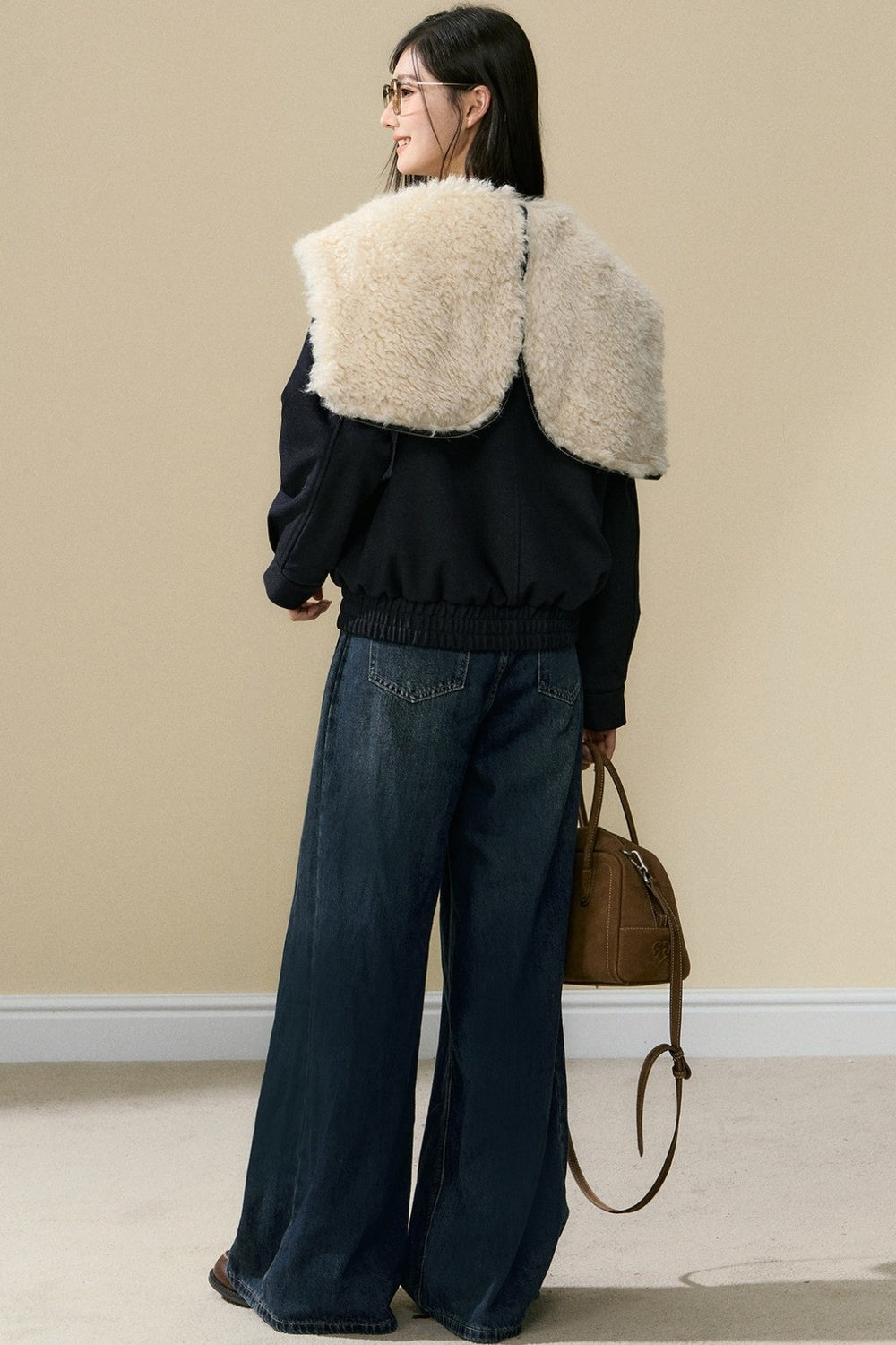 Fur Collar Quilted Denim Jacket