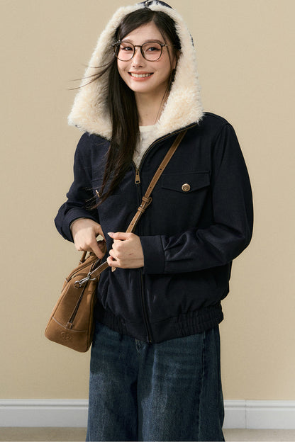 Fur Collar Quilted Denim Jacket