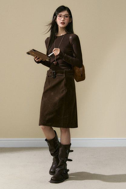 Coffee Long Sleeve Knit Base Layer Top