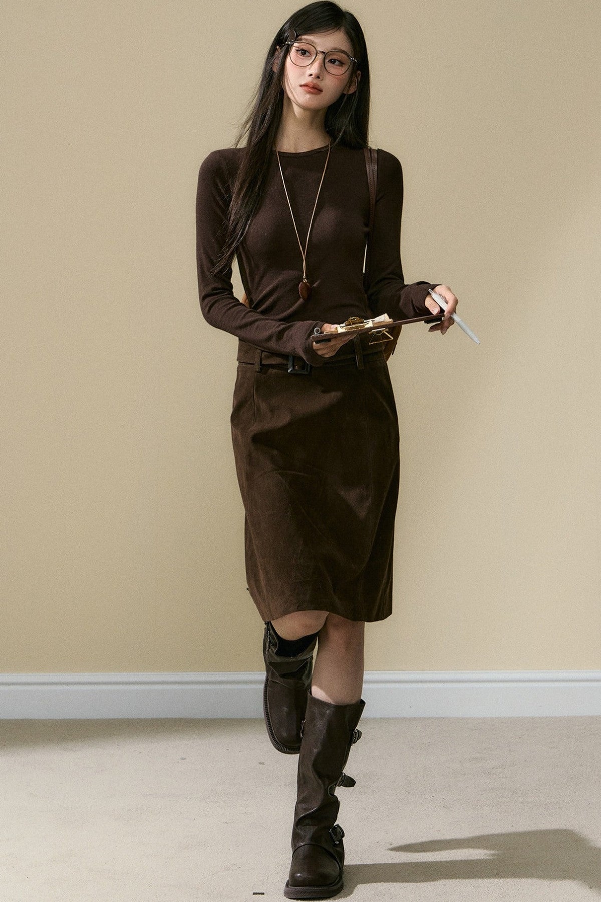 Coffee Long Sleeve Knit Base Layer Top