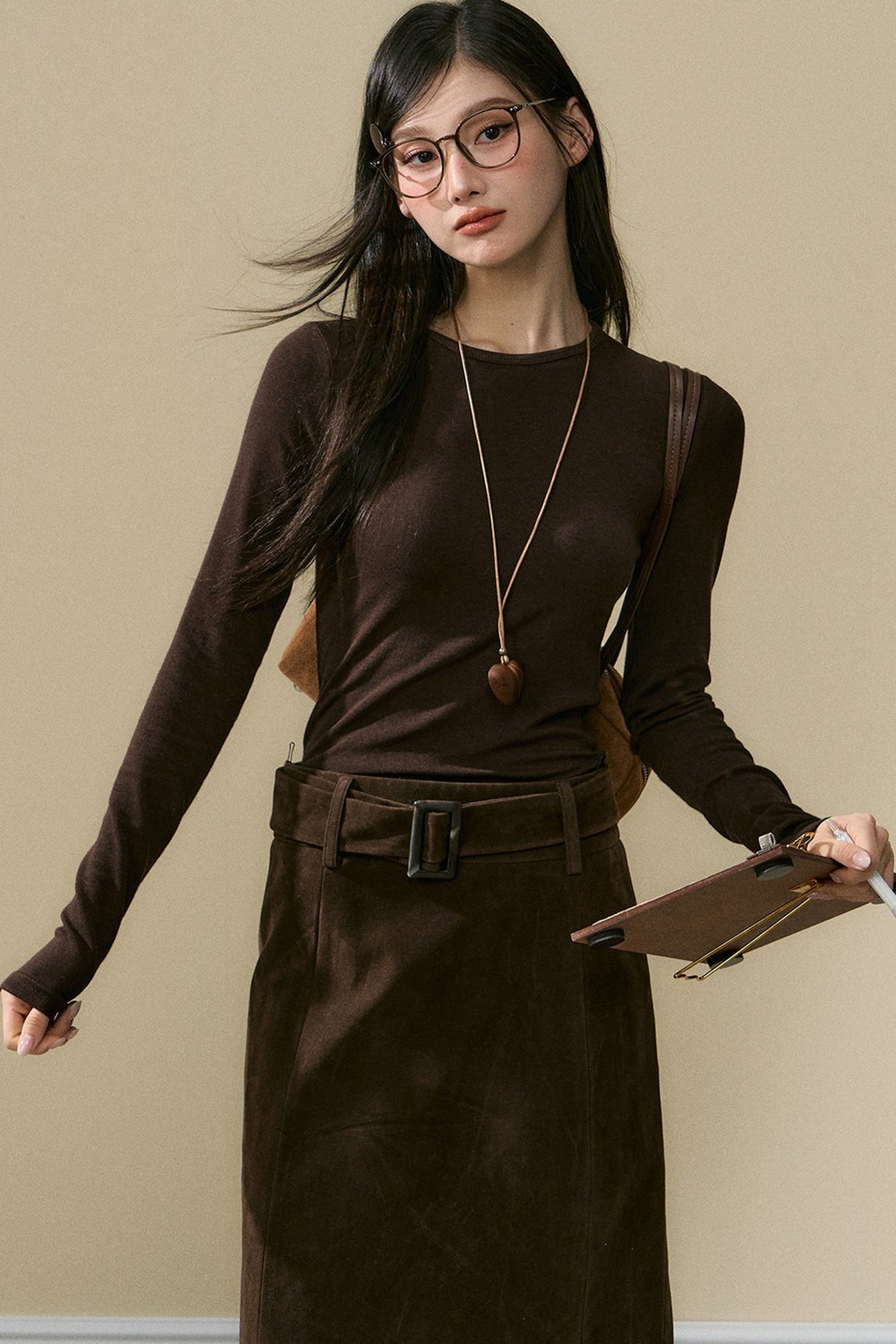 Coffee Long Sleeve Knit Base Layer Top