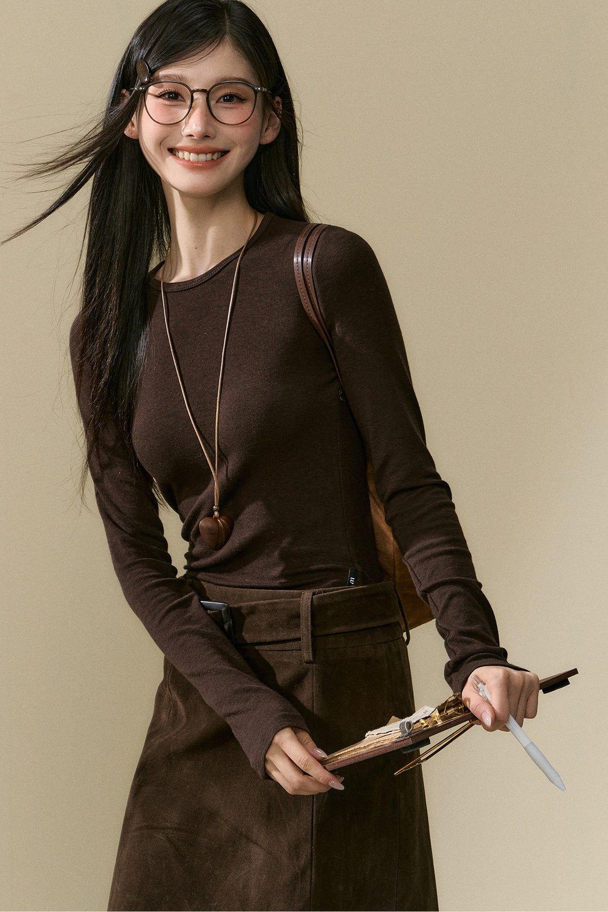 Coffee Long Sleeve Knit Base Layer Top