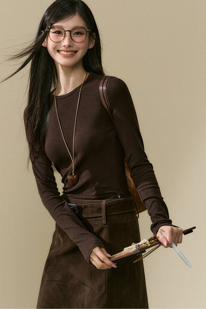 Coffee Long Sleeve Knit Base Layer Top