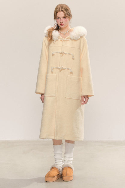 Mid-Length Hooded Wool Toggle Coat