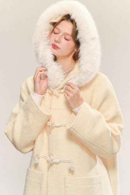 Mid-Length Hooded Wool Toggle Coat